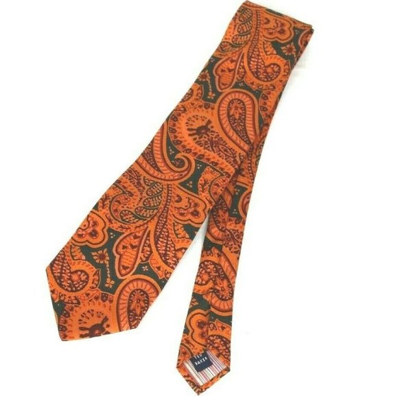Ted Baker London Men's Silk Neck Tie Made in USA Orange Flowers Floral Print - Picture 4 of 4